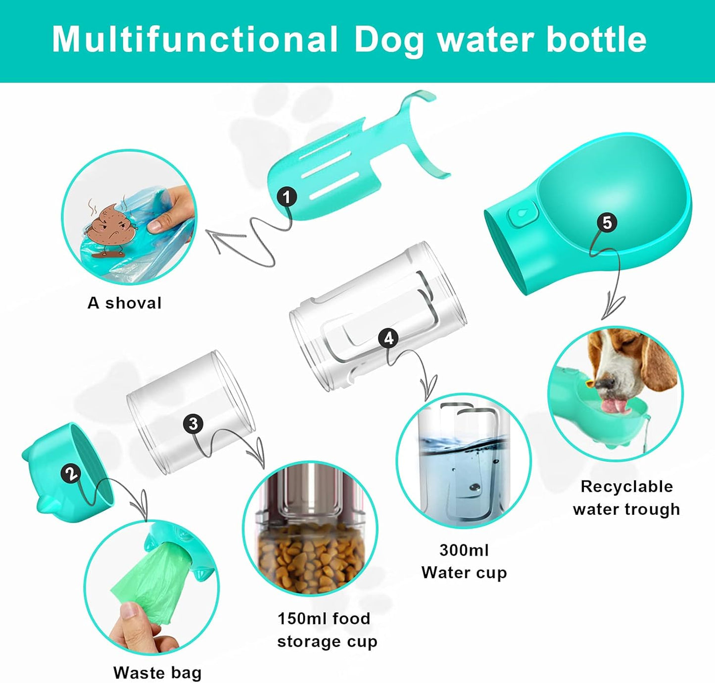 Dog Water Bottle, Leak Proof Portable Puppy Water Dispenser with Drinking Feeder for Pets Outdoor Walking, Hiking, Travel, Food Grade Plastic, BPA Free