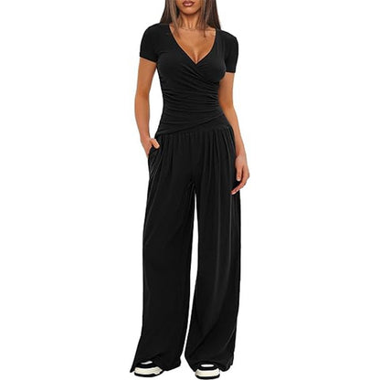 2 Pieces V Neck Short-sleeve