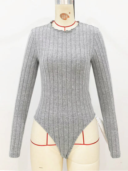 Fluted Collar Slim-fit Long-sleeved T-shirt