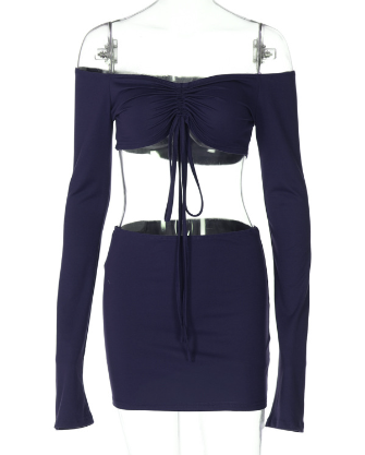 Drawstring Drop Ruched Off Shoulder Two-piece