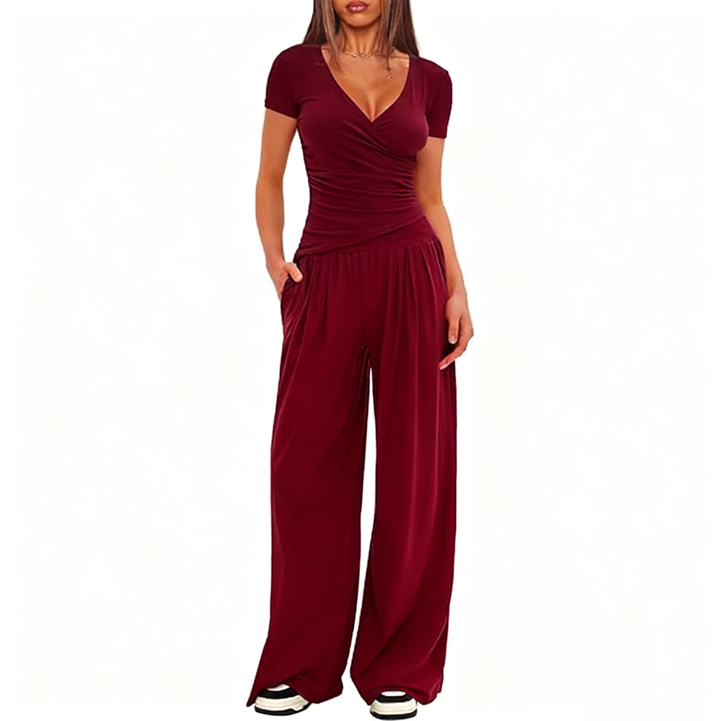 2 Pieces V Neck Short-sleeve