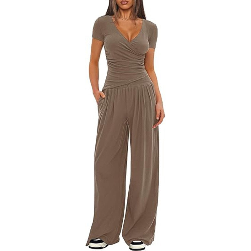 2 Pieces V Neck Short-sleeve