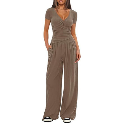 2 Pieces V Neck Short-sleeve