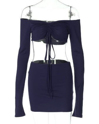 Drawstring Drop Ruched Off Shoulder Two-piece