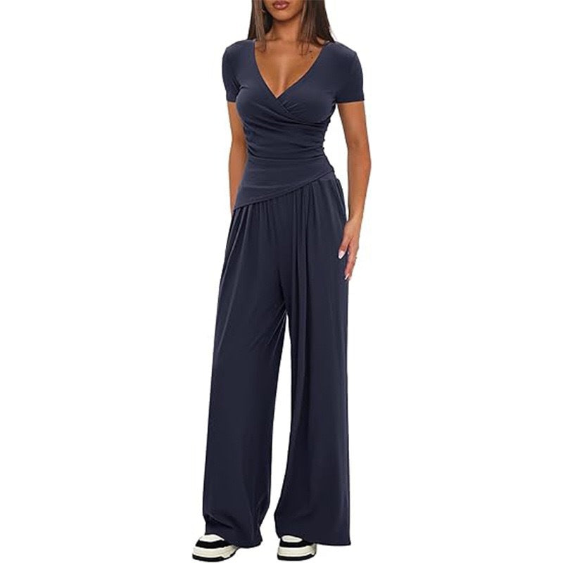 2 Pieces V Neck Short-sleeve