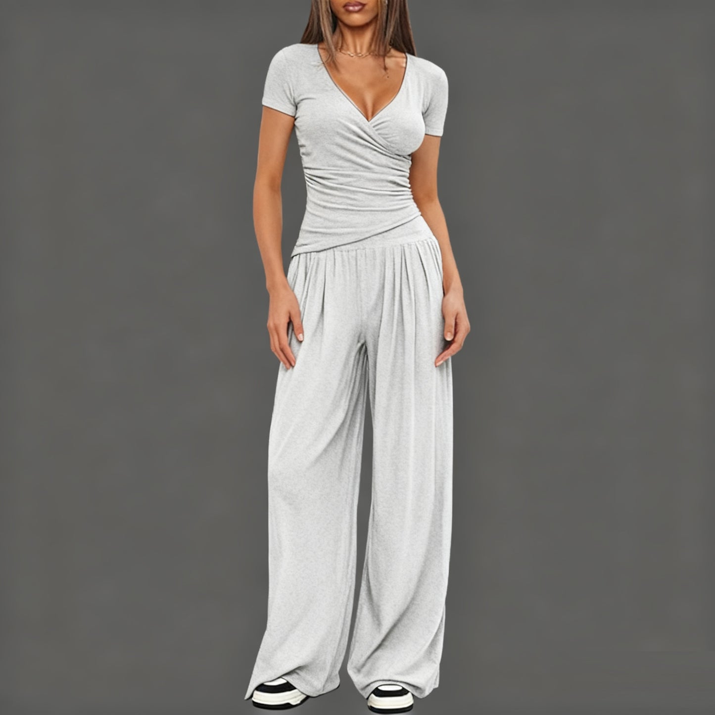 2 Pieces V Neck Short-sleeve