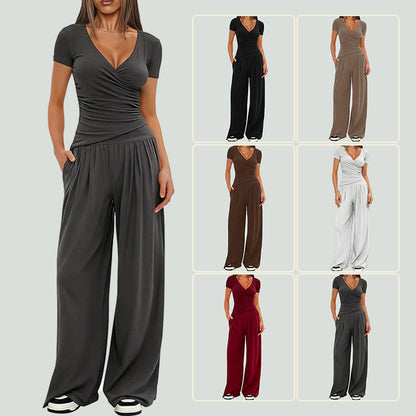 2 Pieces V Neck Short-sleeve
