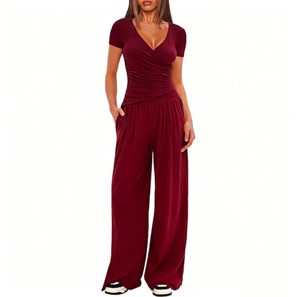 2 Pieces V Neck Short-sleeve