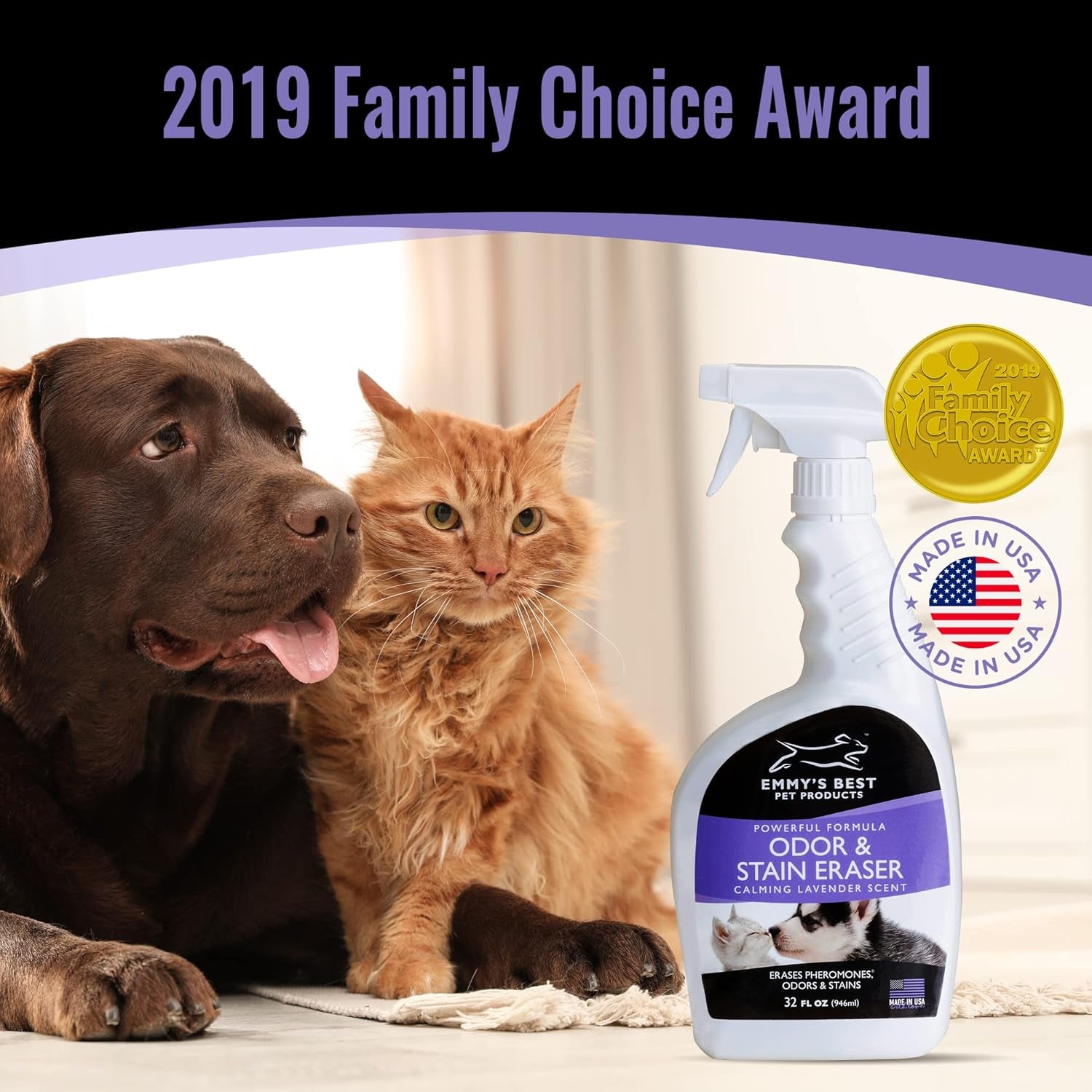 EBPP Odor & Stain Eraser - Made in the USA - Pet Odor Absorber and Room Deodorizer for Home Use - Odor Remover and Urine Odor Eliminator - Lavender Enzyme Carpet Cleaner