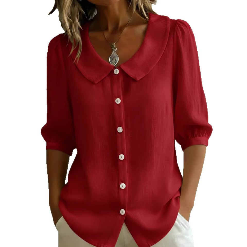 Collared Short-sleeve Blouse