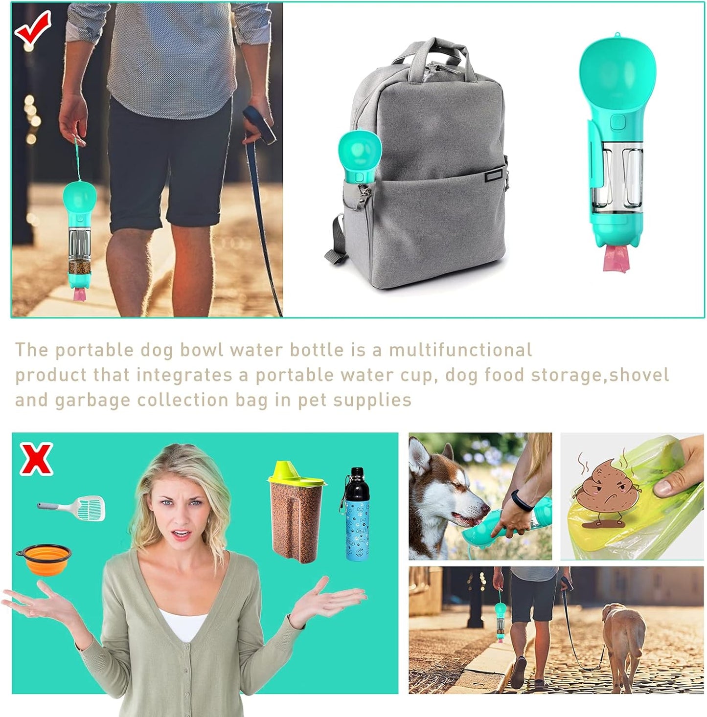 Dog Water Bottle, Leak Proof Portable Puppy Water Dispenser with Drinking Feeder for Pets Outdoor Walking, Hiking, Travel, Food Grade Plastic, BPA Free