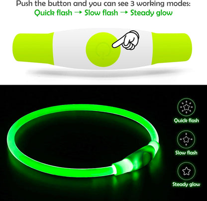 Led Dog Collar,  USB Rechargeable Flash Dog Necklace Light, Pet Safety Collar Makes Your Beloved Dogs Be Seen at Night for Small Medium Large Dogs(Green)