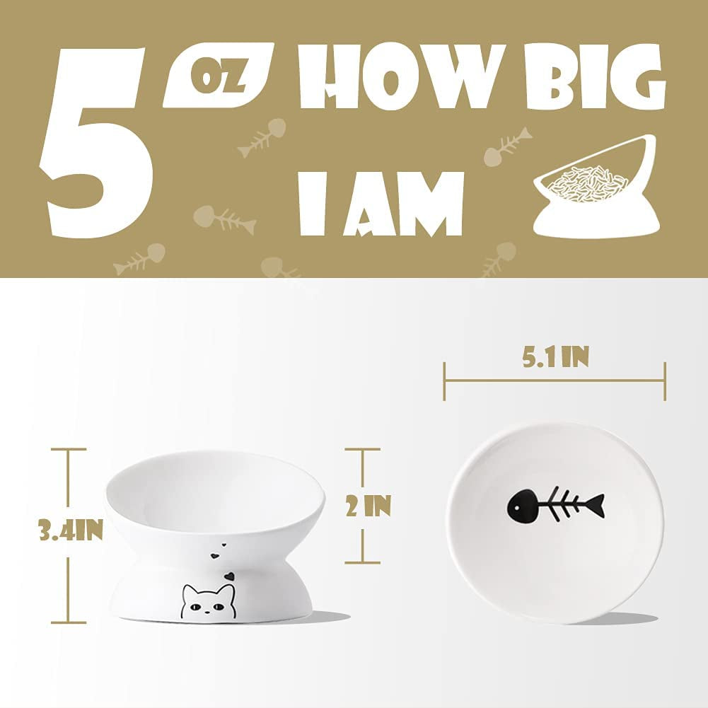 Ceramic Raised Cat Bowls, Slanted Cat Dish Food or Water Bowls