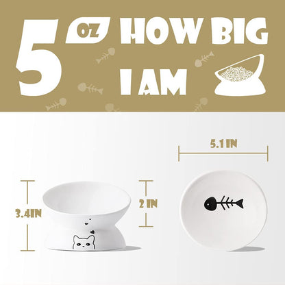 Ceramic Raised Cat Bowls, Slanted Cat Dish Food or Water Bowls