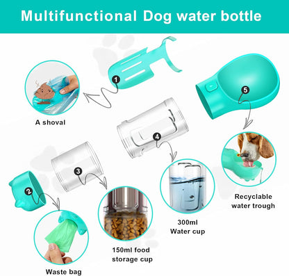 Dog Water Bottle, Leak Proof Portable Puppy Water Dispenser with Drinking Feeder for Pets Outdoor Walking, Hiking, Travel, Food Grade Plastic, BPA Free