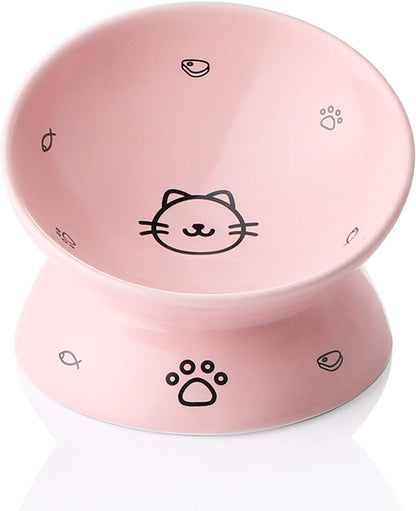 Ceramic Raised Cat Bowls, Slanted Cat Dish Food or Water Bowls