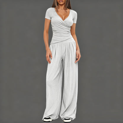 2 Pieces V Neck Short-sleeve