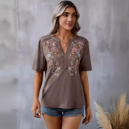 Flowers Embroidery Short Sleeve