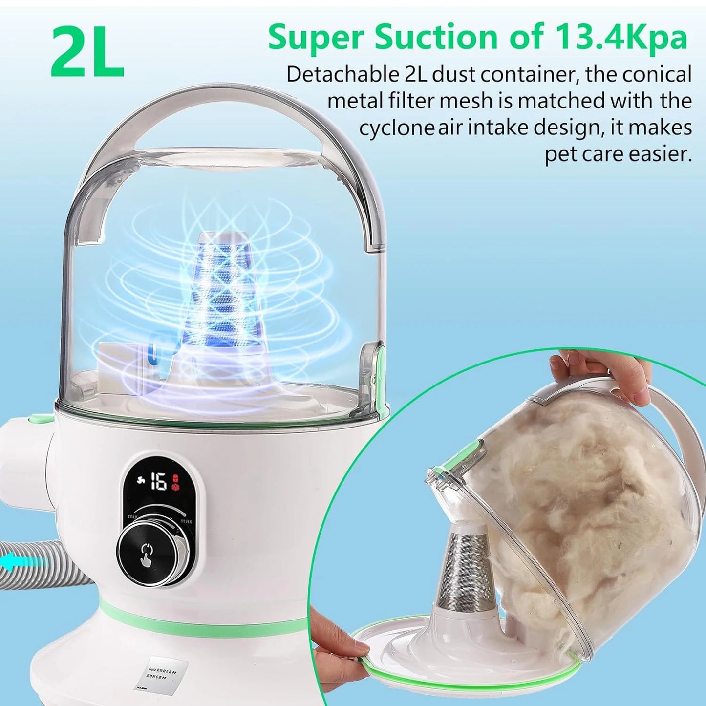 Pet Grooming Kit with 2L Vacuum Suction 99% Pet Hair, Professional Quiet Dog Grooming Vacuum Kit with 5 Grooming Tools for Pets