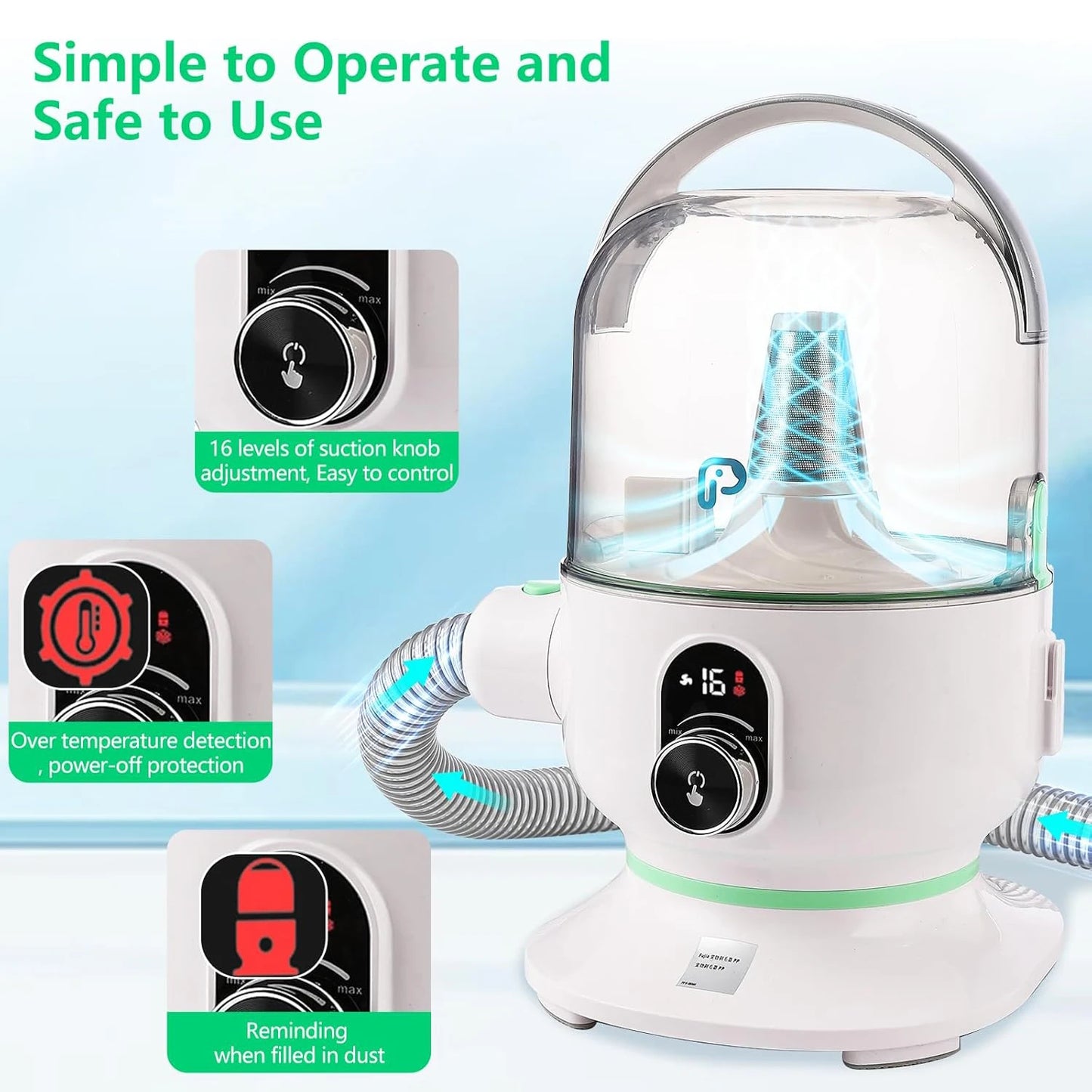 Pet Grooming Kit with 2L Vacuum Suction 99% Pet Hair, Professional Quiet Dog Grooming Vacuum Kit with 5 Grooming Tools for Pets