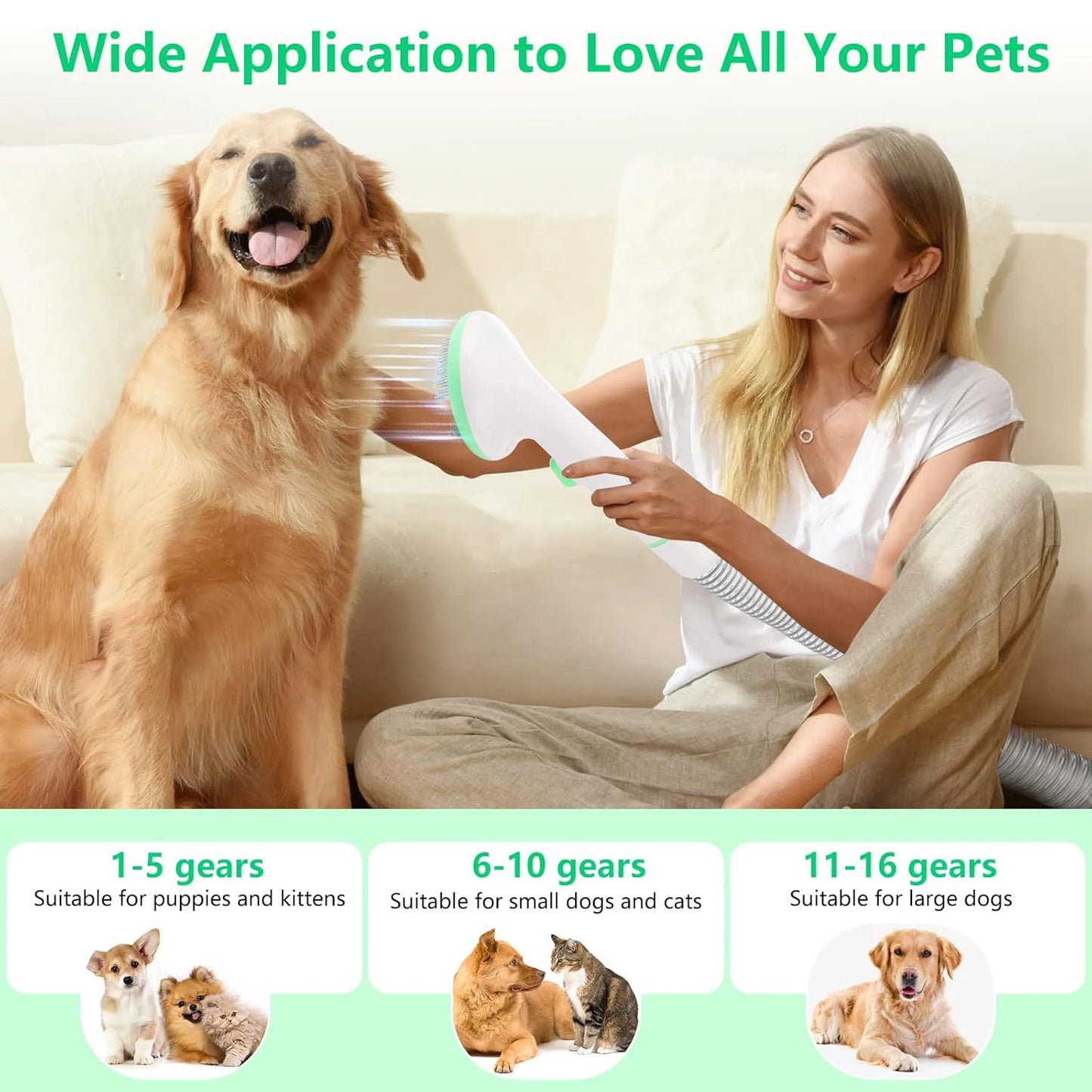 Pet Grooming Kit with 2L Vacuum Suction 99% Pet Hair, Professional Quiet Dog Grooming Vacuum Kit with 5 Grooming Tools for Pets