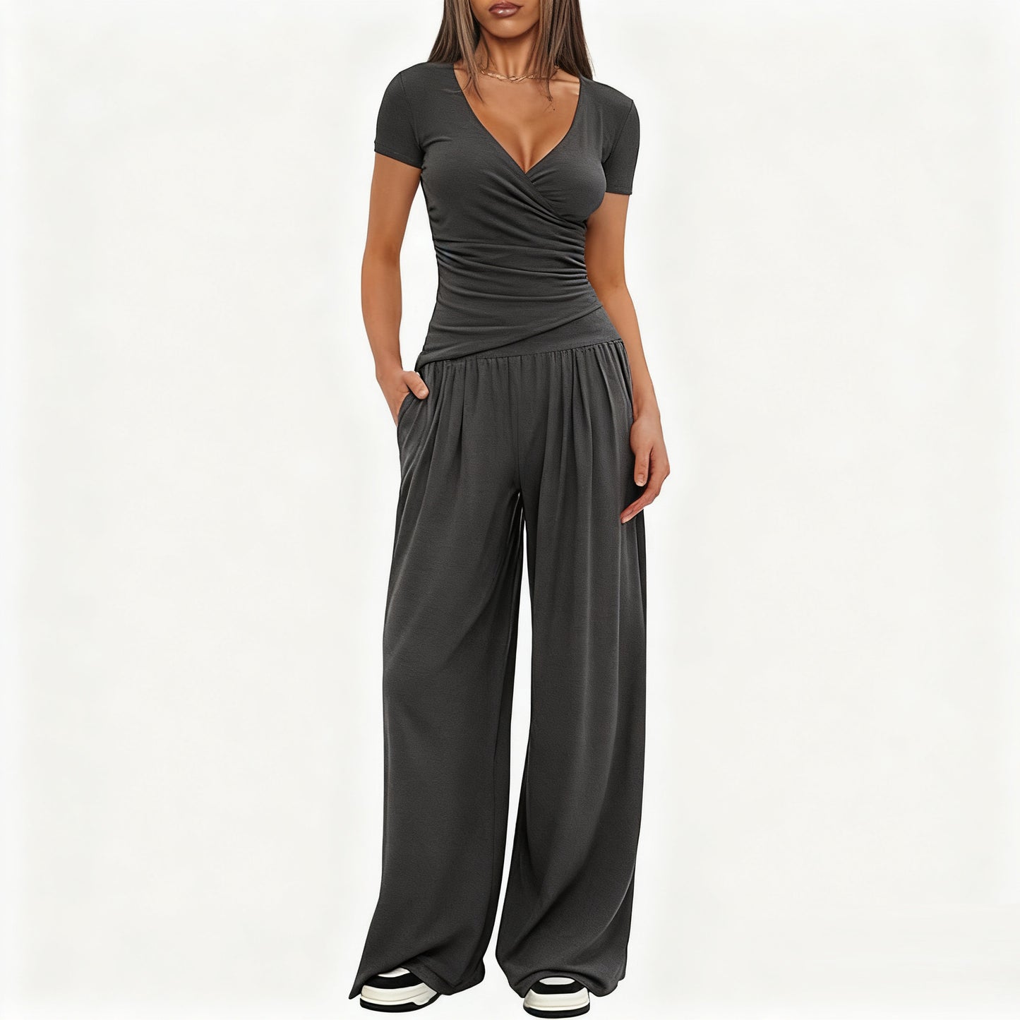 2 Pieces V Neck Short-sleeve