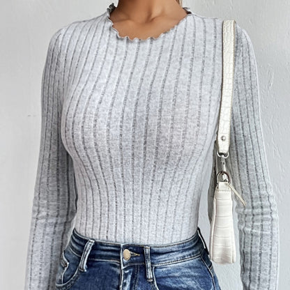 Fluted Collar Slim-fit Long-sleeved T-shirt