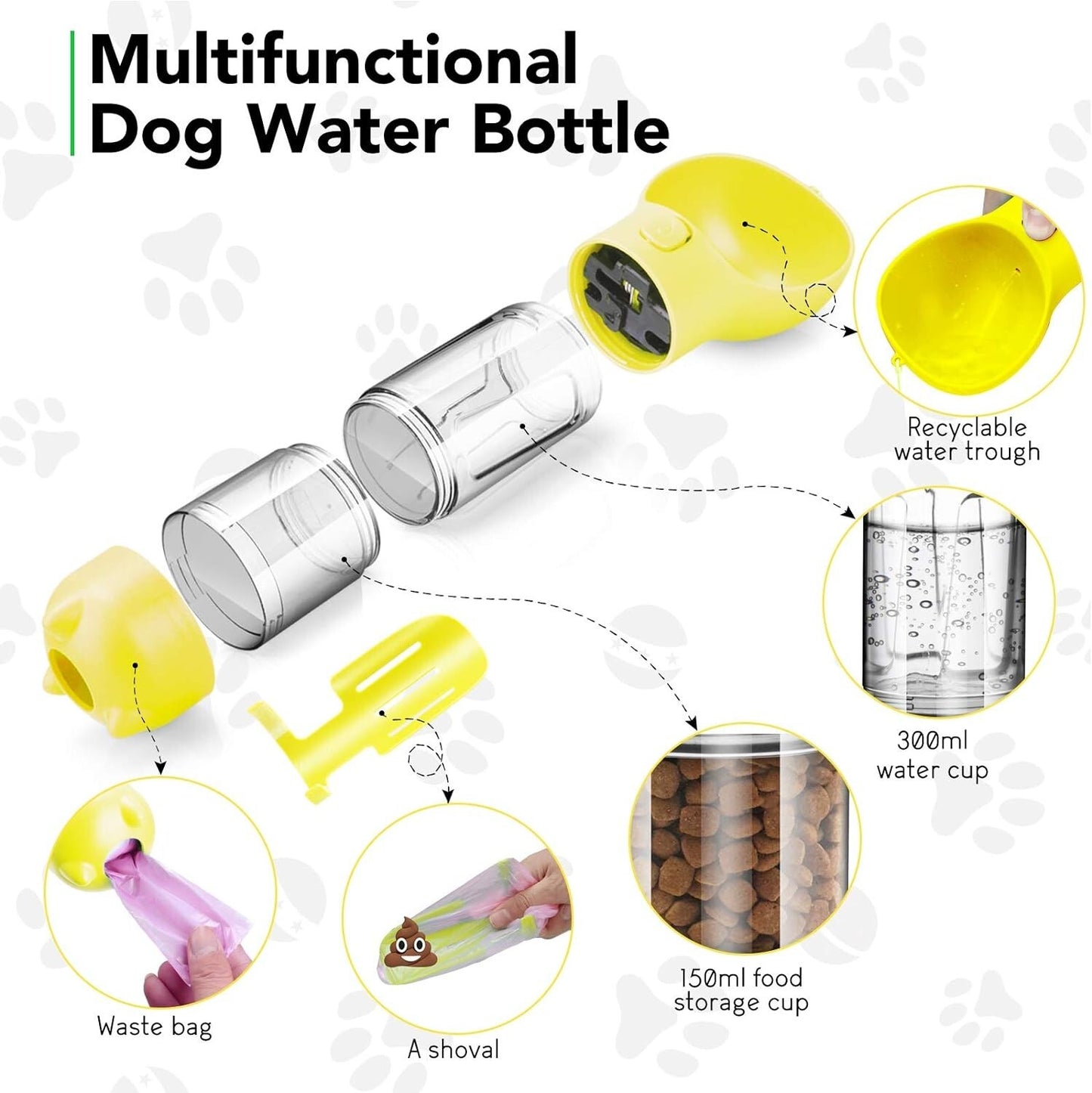 Dog Water Bottle Portable with Drinking and Feeding Function 15OZ Capacity