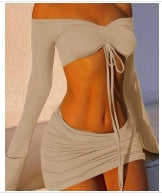 Drawstring Drop Ruched Off Shoulder Two-piece