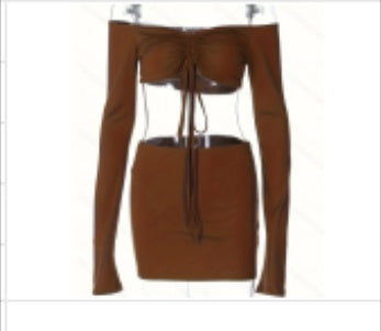 Drawstring Drop Ruched Off Shoulder Two-piece