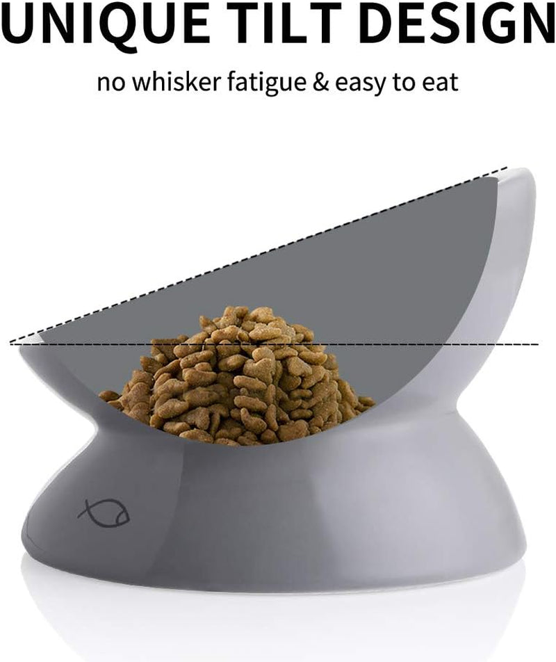 Ceramic Raised Cat Bowls, Slanted Cat Dish Food or Water Bowls