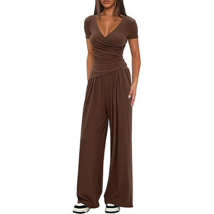 2 Pieces V Neck Short-sleeve
